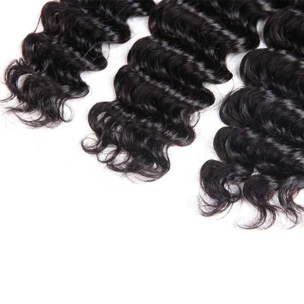 QVR Queen Remy 3 Bundles Deep Wave Bundles with Closure Peruvian Hair Bundles with Closure Remy 100% Human Hair Bundles with Frontal