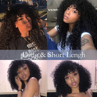 QVR 12A Grade Kinky Curly Wig Brazilian Human Hair Wigs With Bangs Full Machine Made Fringe Wigs