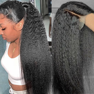 QVR Brazilian Virgin Full Lace Frontal Human Hair Wigs Kinky Straight Wigs Yaki Straight Hair